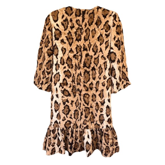 Beth Bowley Anthropologie Faux Leopard Fur Coat Womens Size 4 Turquoise Lining - Picture 3 of 8